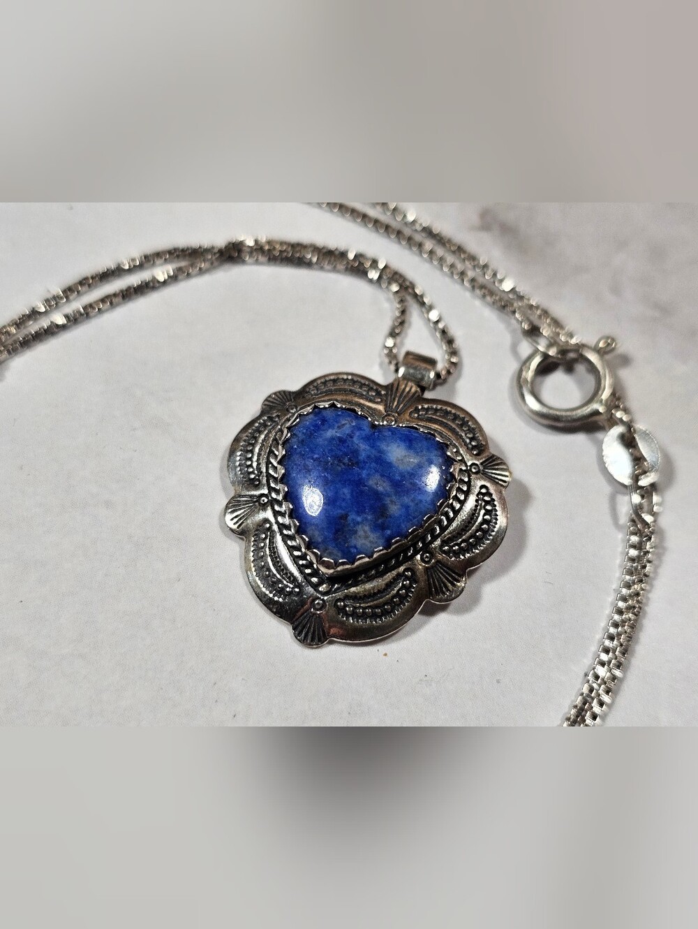 Vintage Sterling and Denim Turquoise QT Pendant on Sterling Chain